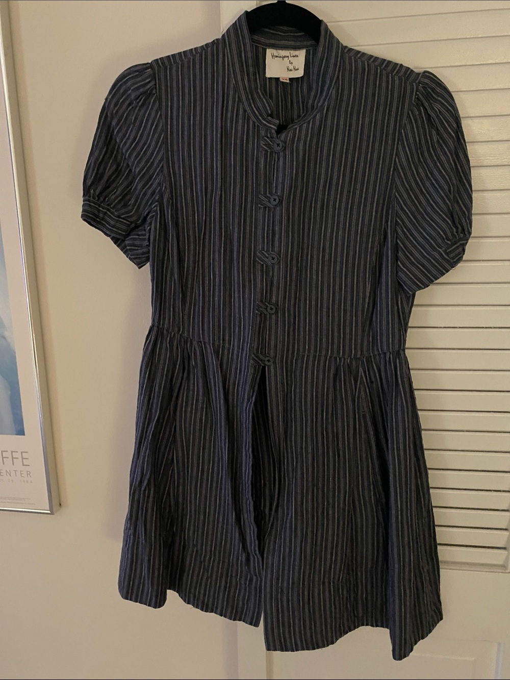 Striped Navy Mini Dress with Button Front